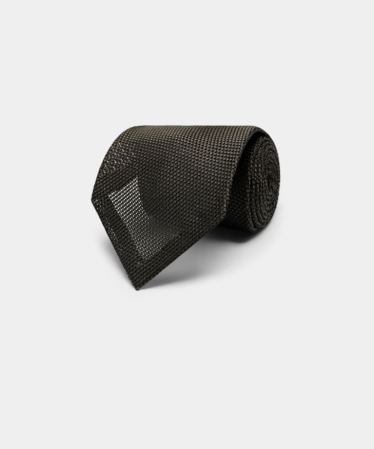 SUITSUPPLY Pure Silk Dark Green Grenadine Tie