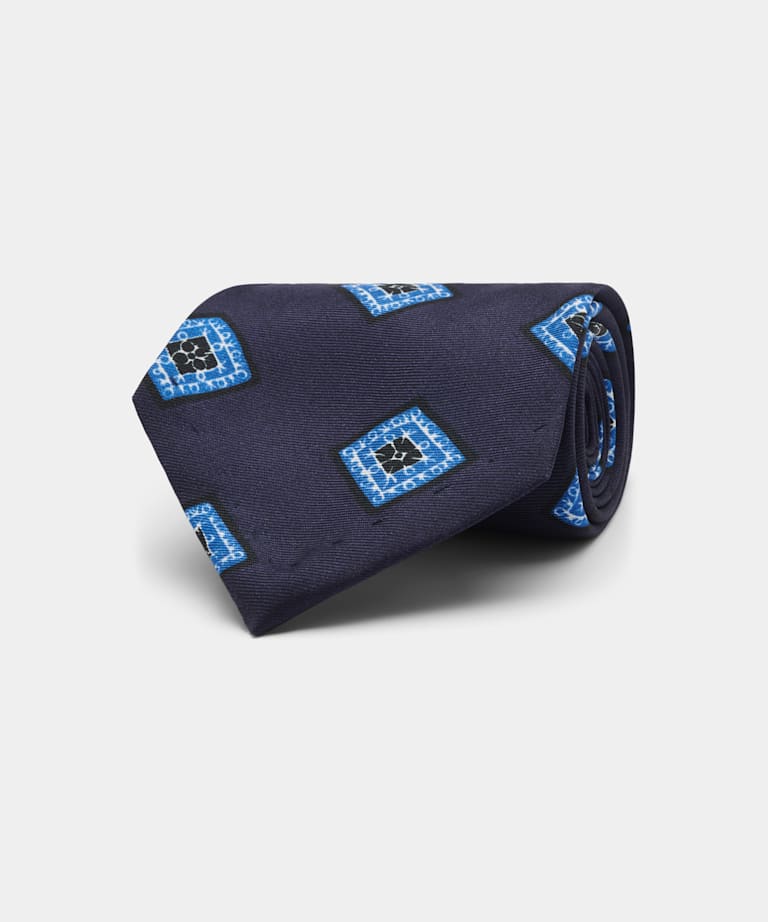 Cravate bleu marine motif graphique