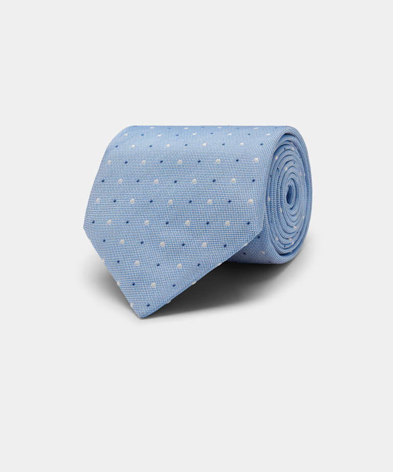 Cravate bleu clair à pois