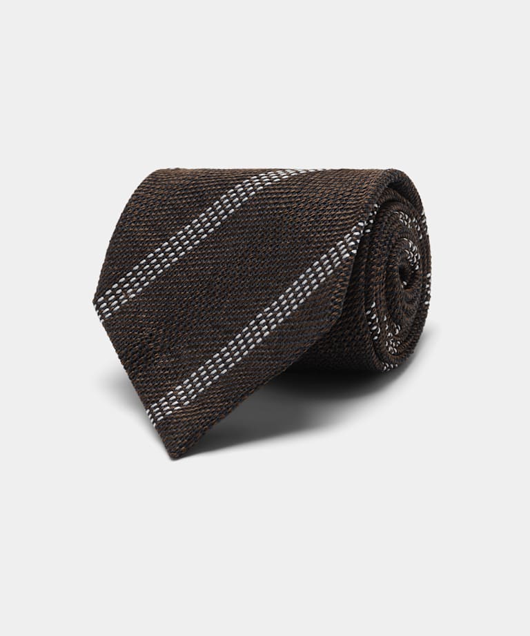 Krawat w paski brązowy