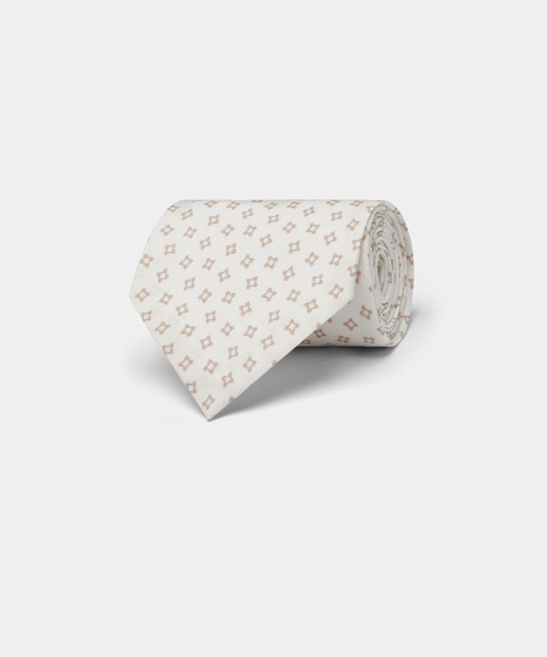 SUITSUPPLY Pure Silk by Fermo Fossati, Italy Off-White Graphic Tie
