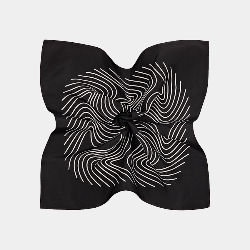 SUITSUPPLY Pure Silk Black Graphic Pocket Square