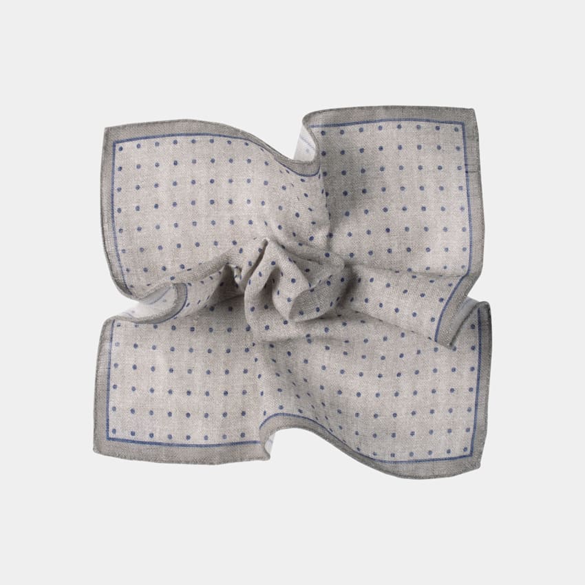 SUITSUPPLY Linen Grey Dots Pocket Square