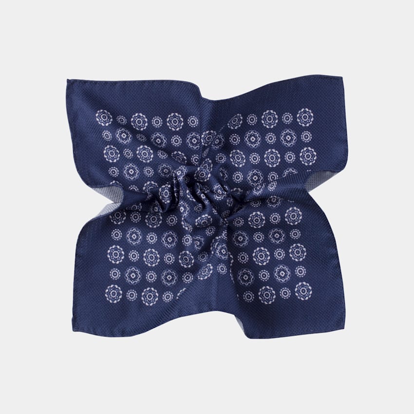 SUITSUPPLY Silk Blue Flowers Pocket Square