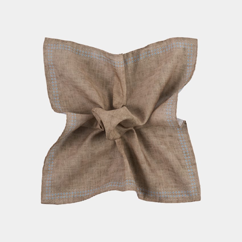 SUITSUPPLY Linen Cotton by Canepa, Italy Brown Pocket Square