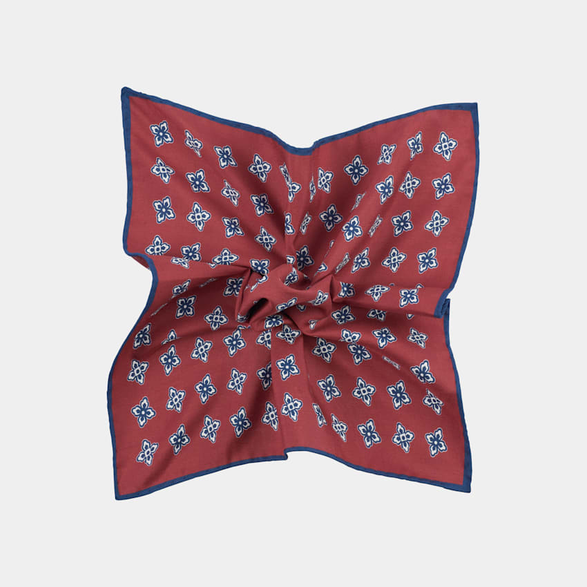 SUITSUPPLY Pure Silk by Carlo Pozzi, Italy Dark Red Flowers Pocket Square