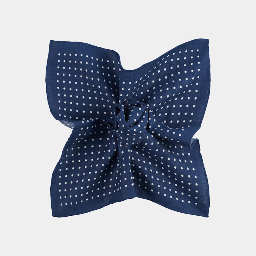 SUITSUPPLY Pure Linen by Carlo Pozzi, Italy Navy Dots Pocket Square