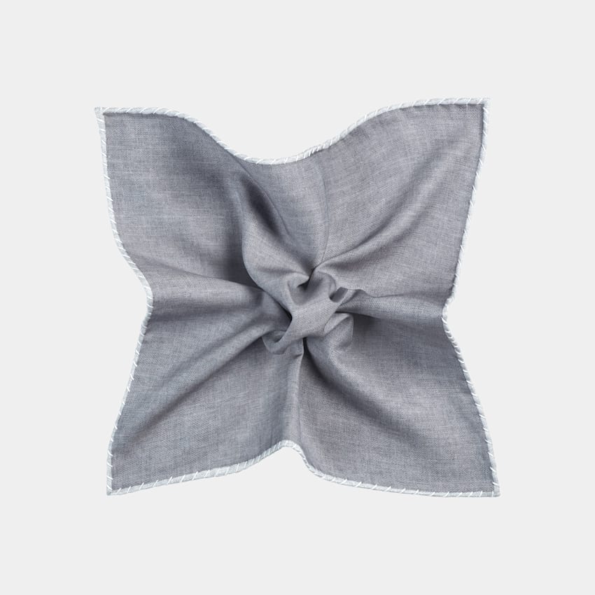 SUITSUPPLY Silk Cotton by Bottinelli, Italy Grey Pocket Square