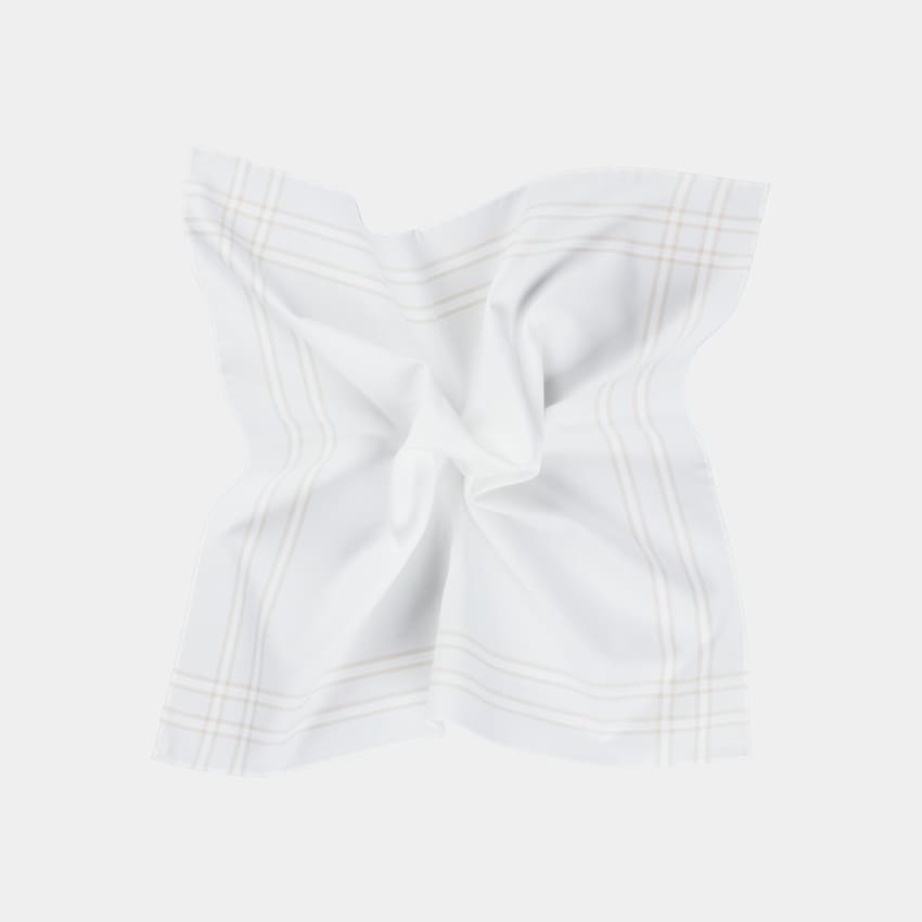 SUITSUPPLY Pure Cotton by Fermo Fossati, Italy White Checked Pocket Square