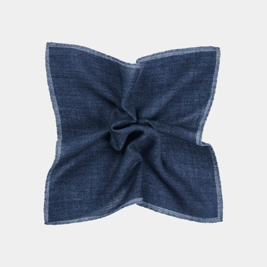 SUITSUPPLY Pure Wool by Silk Pro, Italy Blue Pocket Square