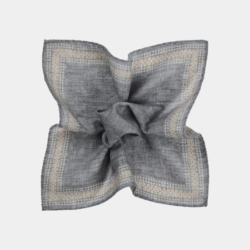 SUITSUPPLY Pure Wool by Silk Pro, Italy Grey Frame Pocket Square