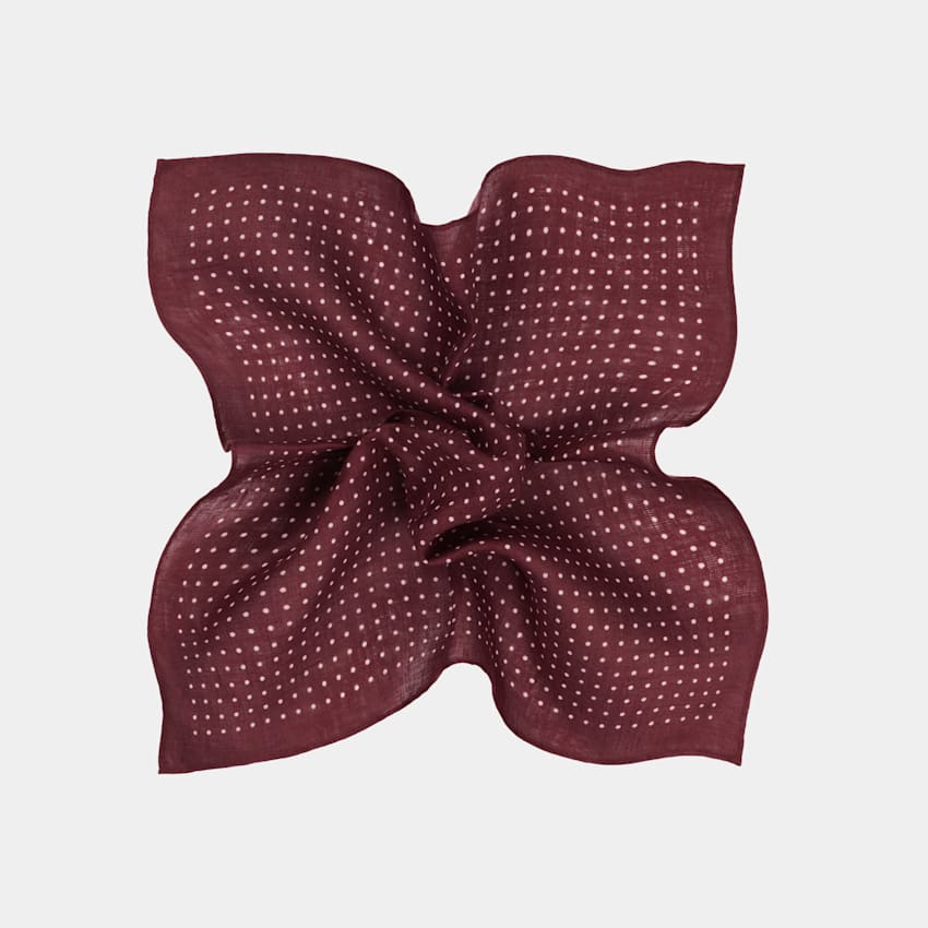 SUITSUPPLY Pure Linen by Silk Pro, Italy Burgundy Dots Pocket Square