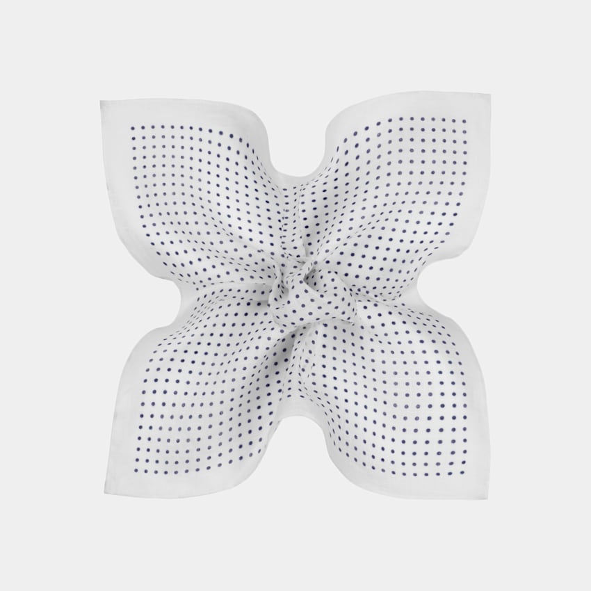 SUITSUPPLY Pure Linen by Silk Pro, Italy White Dots Pocket Square