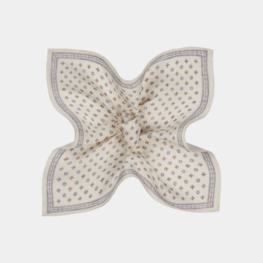 SUITSUPPLY Pure Linen by Silk Pro, Italy Off-White Flowers Pocket Square