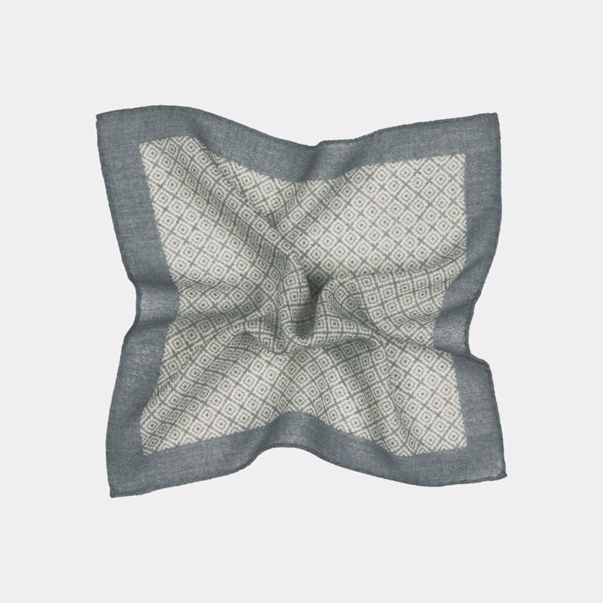 SUITSUPPLY Pure Wool by Silk Pro, Italy Light Grey Graphic Pocket Square