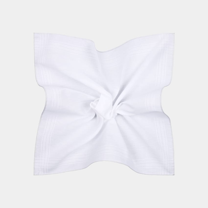 SUITSUPPLY Linen Cotton by Fermo Fossati, Italy White Pocket Square