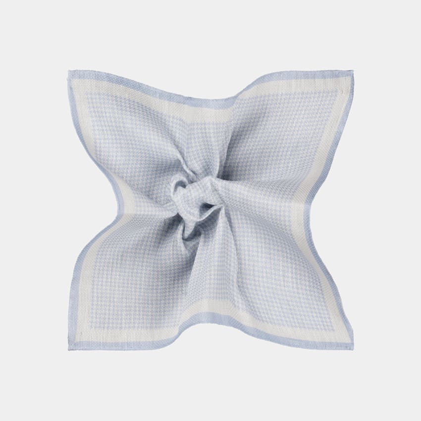 SUITSUPPLY Lin, coton - Silk Pro, Italie Pochette bleu clair motif graphique