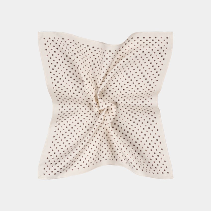 SUITSUPPLY Pure Silk by Silk Pro, Italy Off-White Flower Pocket Square