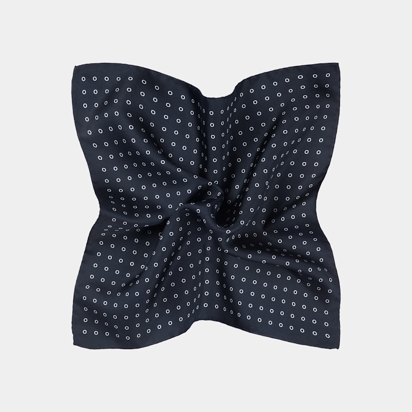 SUITSUPPLY Pure Silk by Silk Pro, Italy Navy Graphic Pocket Square