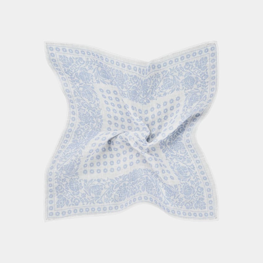 SUITSUPPLY Pur lin - Silk Pro, Italie Pochette blanc cassé motif graphique