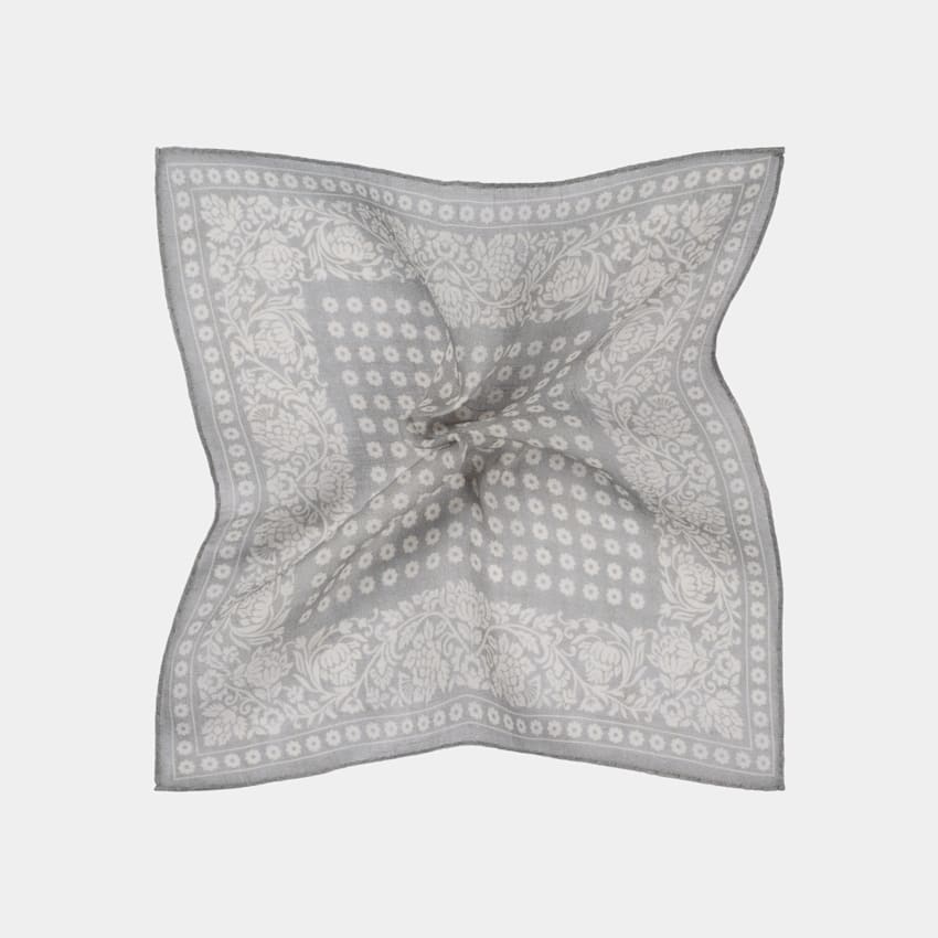 SUITSUPPLY Puro lino de Silk Pro, Italia Pañuelo de bolsillo gris claro con motivo gráfico