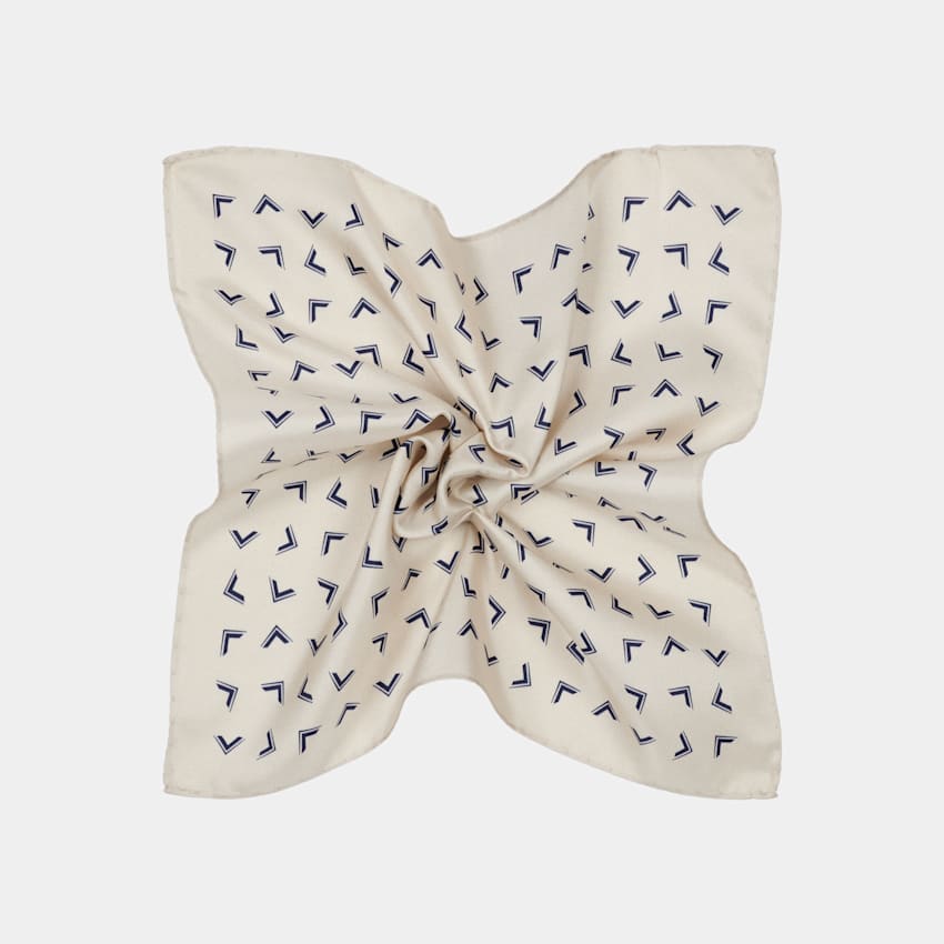 SUITSUPPLY Siden från Bottinelli, Italien Grafisk benvit bröstnäsduk