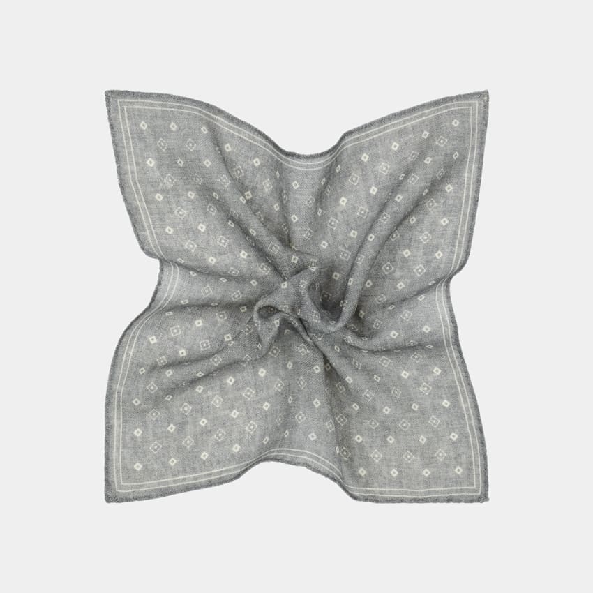 SUITSUPPLY Lana y seda de Silk Pro, Italia Pañuelo de bolsillo gris claro con motivo gráfico