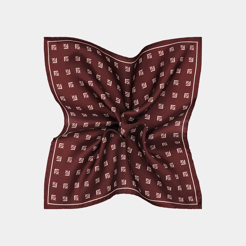 SUITSUPPLY Soie - Silk Pro, Italie Pochette bordeaux motif graphique
