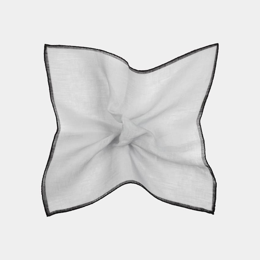 SUITSUPPLY Pure Linen by Fermo Fossati, Italy Light Grey Squares Pocket Square