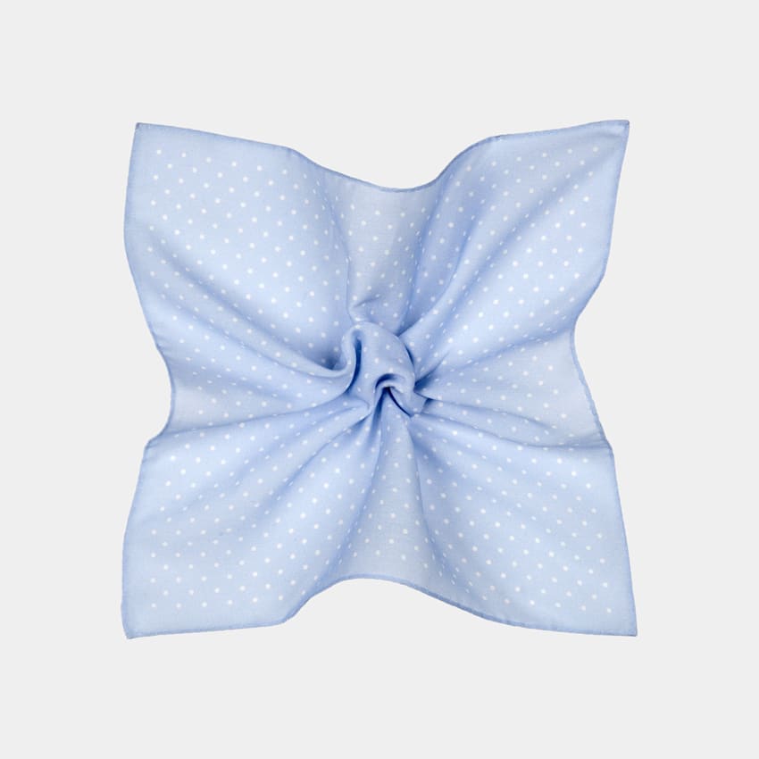 SUITSUPPLY Cotton Silk by Silk Pro, Italy Light Blue Dotted Pocket Square