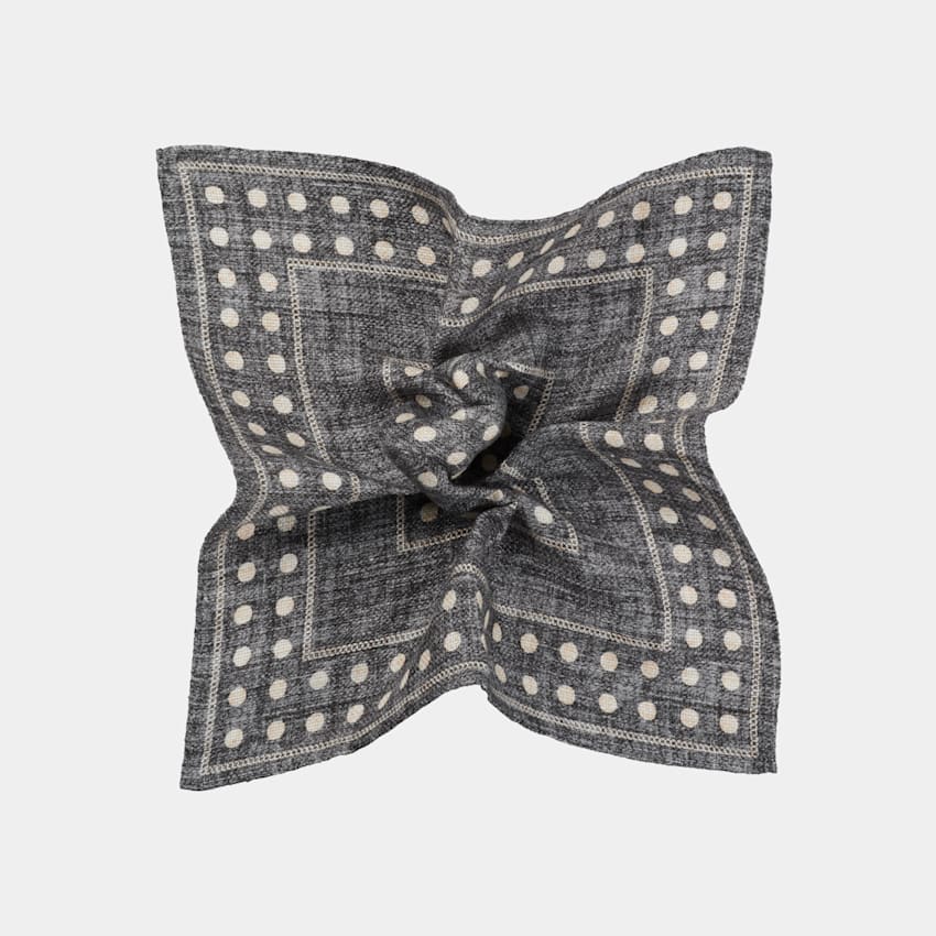 SUITSUPPLY Linen Cotton by Bottinelli, Italy Grey Dots Pocket Square