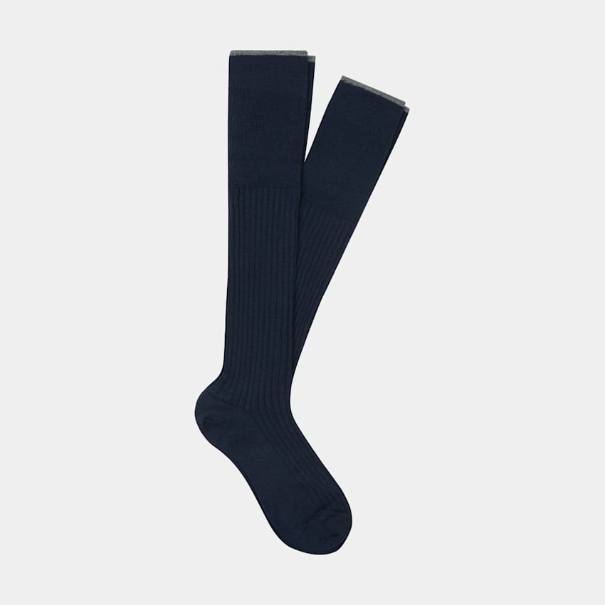 SUITSUPPLY Cashmere Silk Navy Knee High Socks 2-Pack