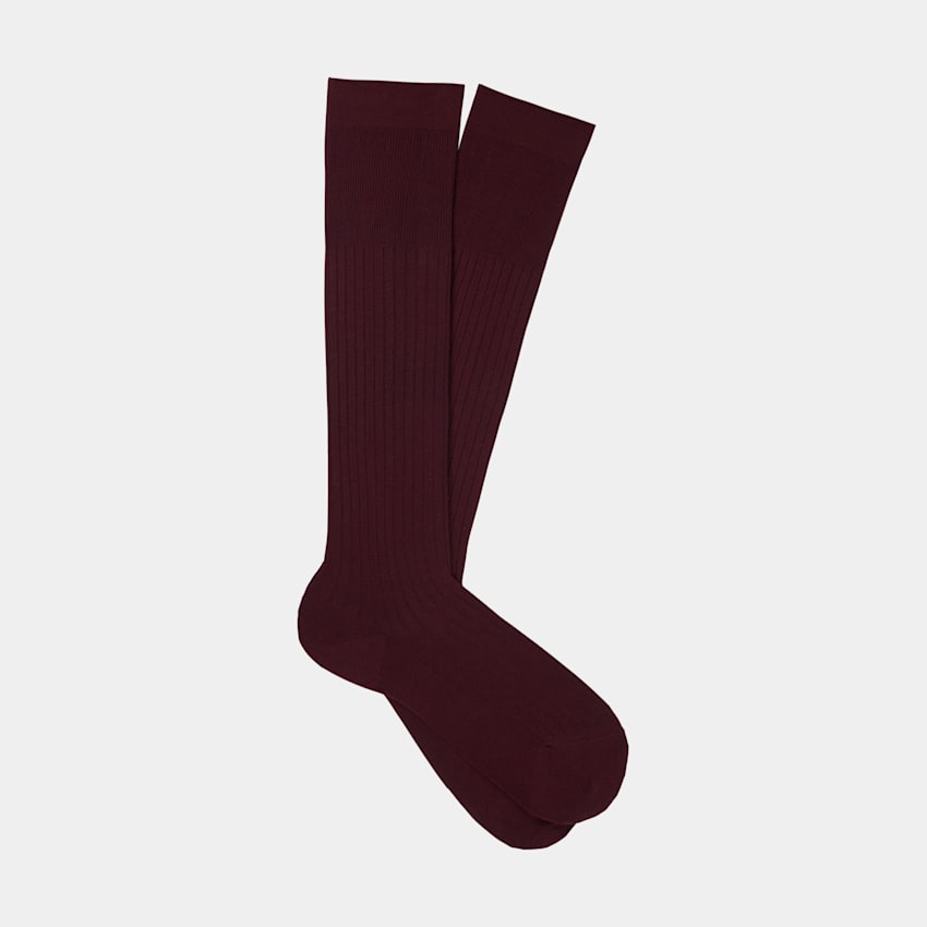 SUITSUPPLY Cotton Dark Red Ribbed Knee High Socks