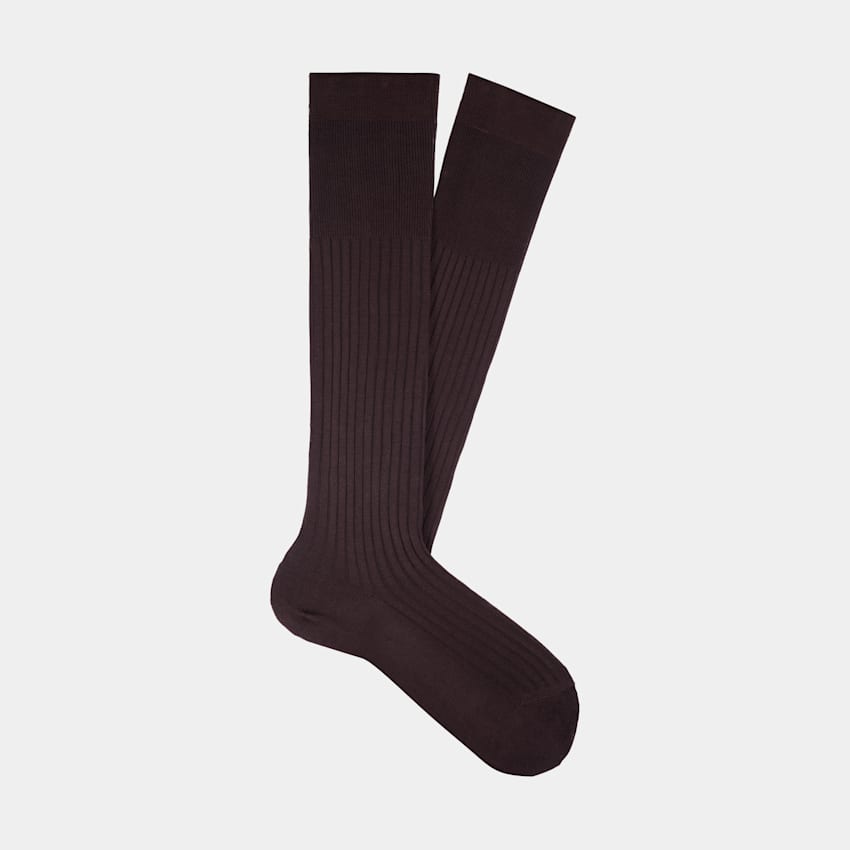 SUITSUPPLY Cotton Brown Ribbed Knee High Socks