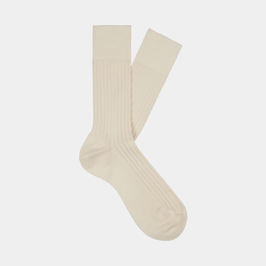 Off White Ribbed Regular Socks
