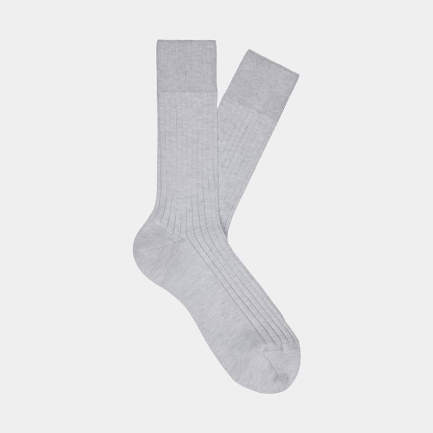 SUITSUPPLY Pure Cotton Light Grey Ribbed Socks