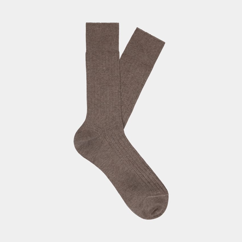 SUITSUPPLY Pure Cotton Brown Ribbed Socks