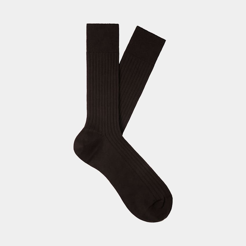 SUITSUPPLY Pure Cotton Dark Brown Ribbed Regular Socks