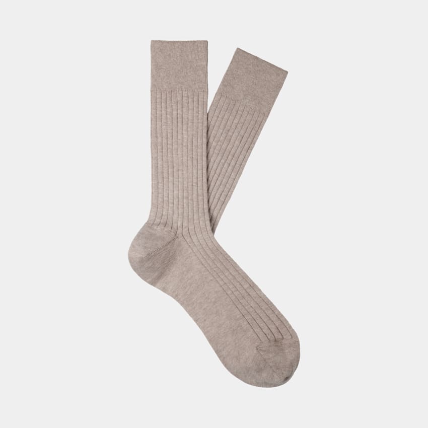 SUITSUPPLY Pure Cotton Light Brown Ribbed Regular Socks