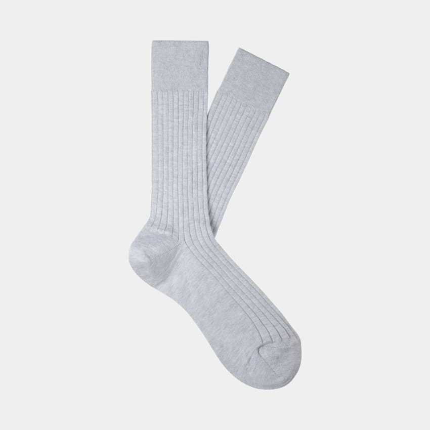 SUITSUPPLY Pure Cotton Light Grey Ribbed Regular Socks