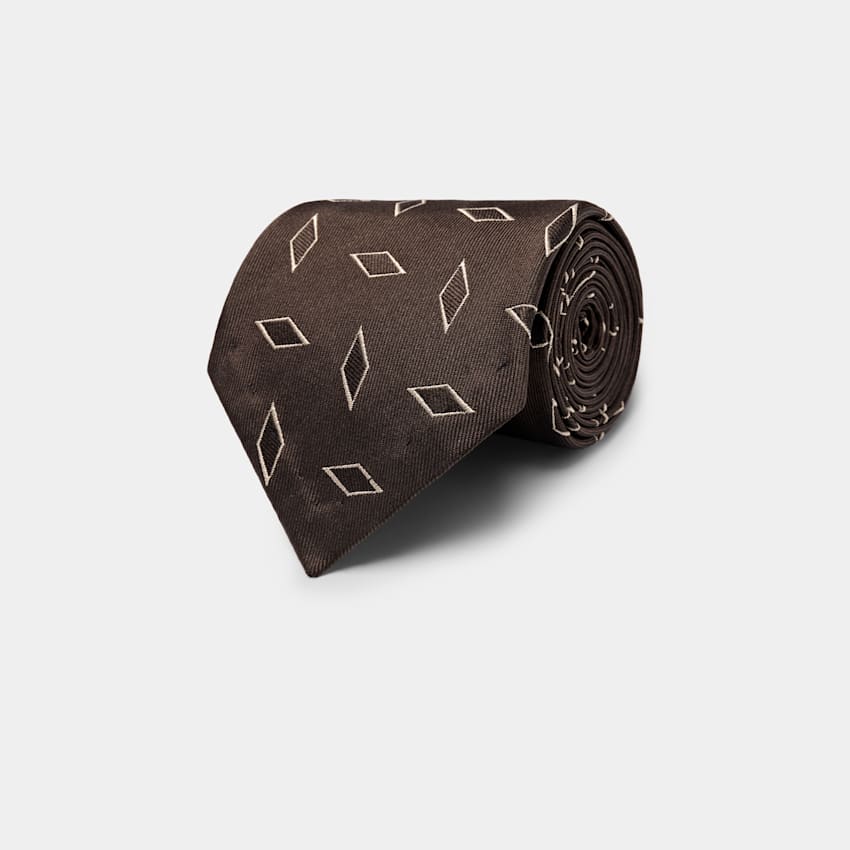 SUITSUPPLY Pure zijde Donkerbruine Grafische Jacquard Stropdas