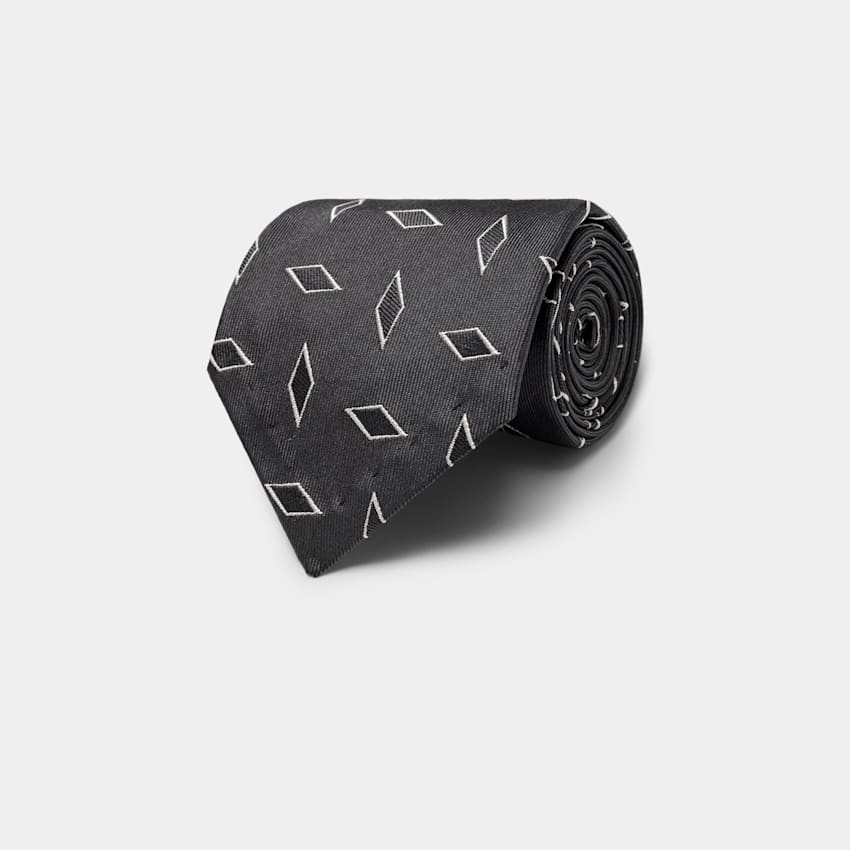 SUITSUPPLY Pure zijde Donkergrijze Grafische Jacquard Stropdas