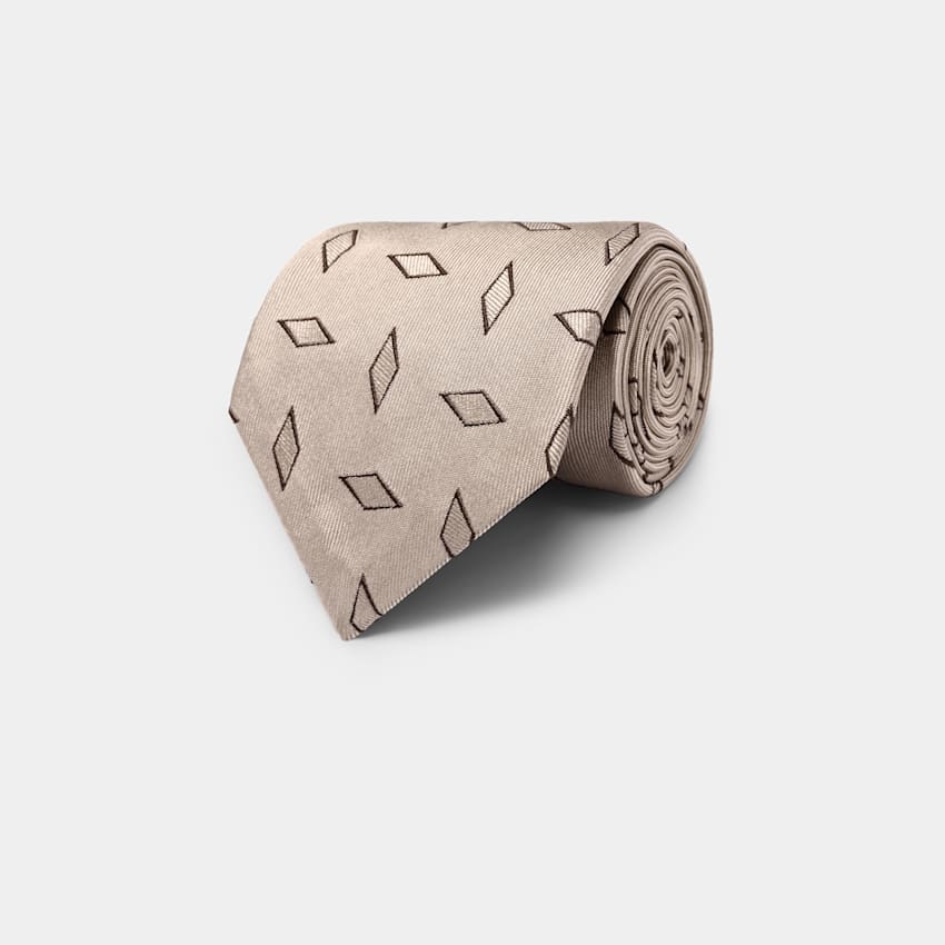 SUITSUPPLY Pure zijde Lichtbruine Grafische Jacquard Stropdas