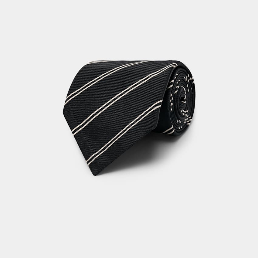 SUITSUPPLY Seda y algod&oacute;n Corbata de jacquard de rayas azul marino