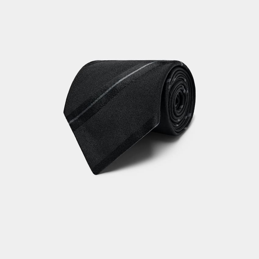 SUITSUPPLY Seda y algod&oacute;n Corbata de jacquard negra a rayas