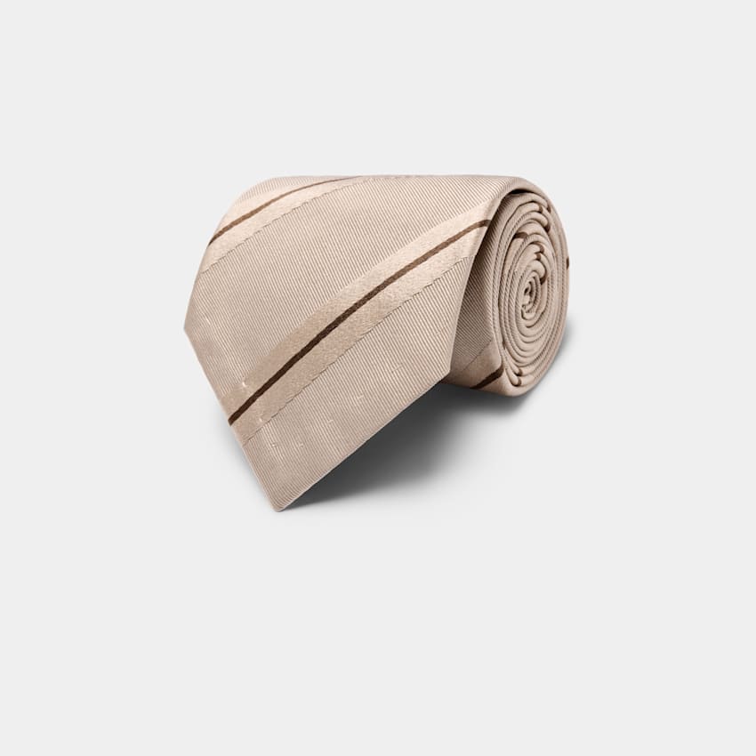 SUITSUPPLY Seda y algod&oacute;n Corbata de jacquard a rayas marr&oacute;n claro