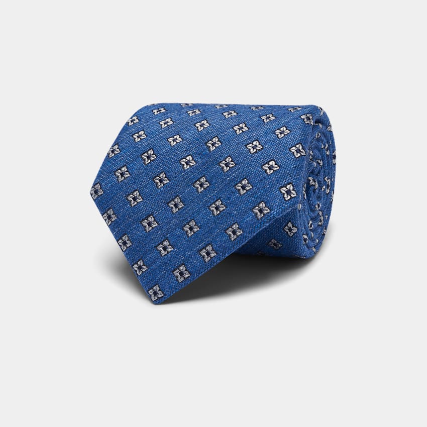 Cravate bleue à fleurs