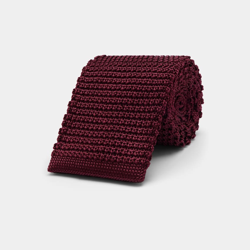 SUITSUPPLY Pure Silk by BBC Jacquard, Italy Dark Red Knitted Tie