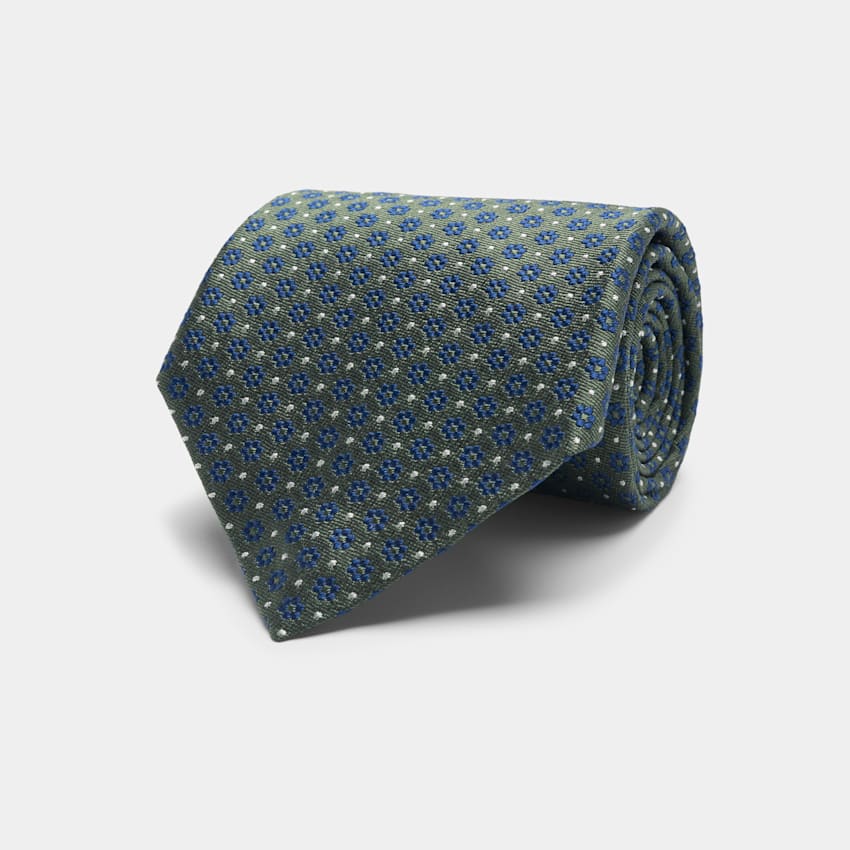 SUITSUPPLY Pure Silk by Carlo Pozzi, Italy Green Flowers Tie
