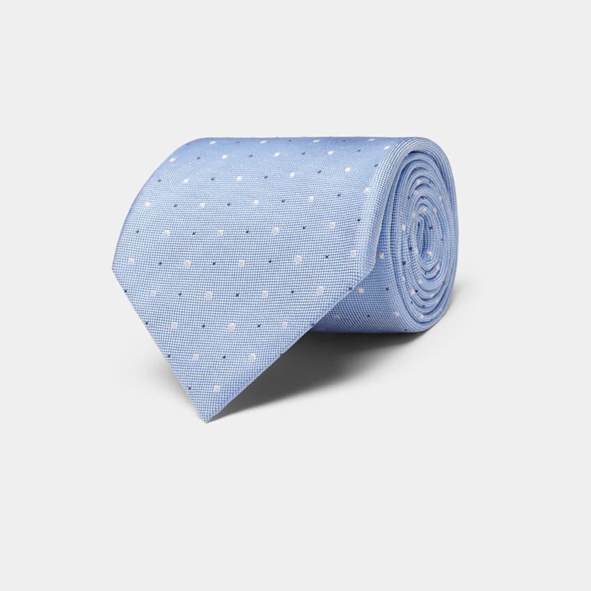 SUITSUPPLY Pure Silk Light Blue Dotted Tie